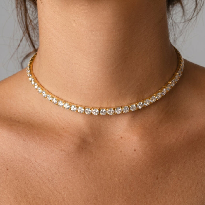 Diamond Line Choker 14K (18K Custom) Yellow Gold Necklace