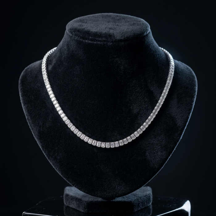 Emerald Cut Lab Diamond Tennis Necklace in 14K White Gold