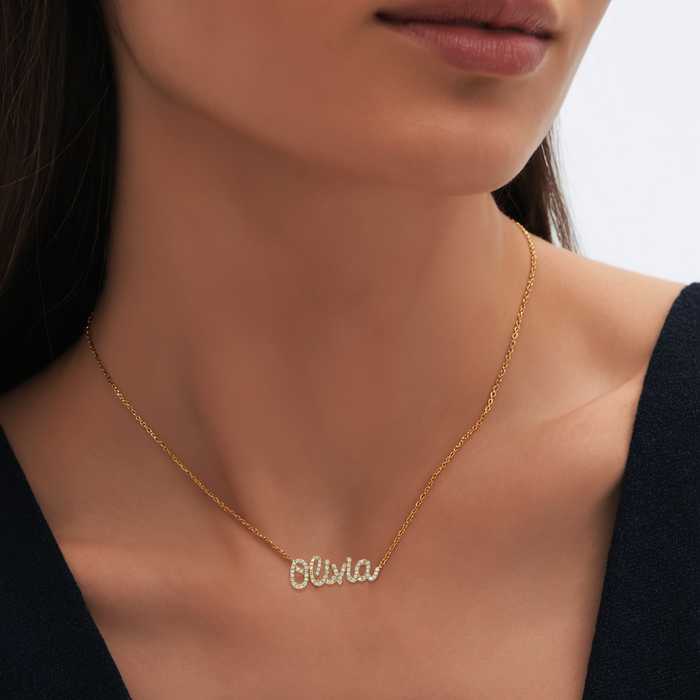 Personalised Bella Script Diamond Necklace in 14K Yellow Gold