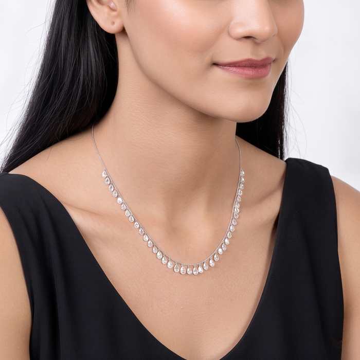 Oval Shape Diamond Cut Necklace in 18K White Gold