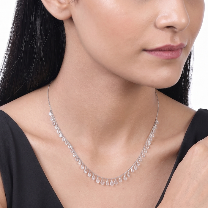 Oval Shape Diamond Cut Necklace in 18K White Gold
