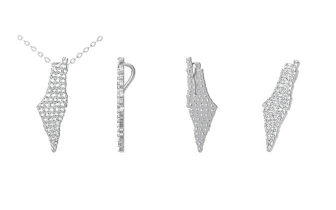 Diamond Israel Map Style Necklace in 14K White Gold