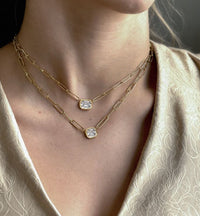 Paperclip Emerald Cut Pendant Necklace in 18K Yellow Gold