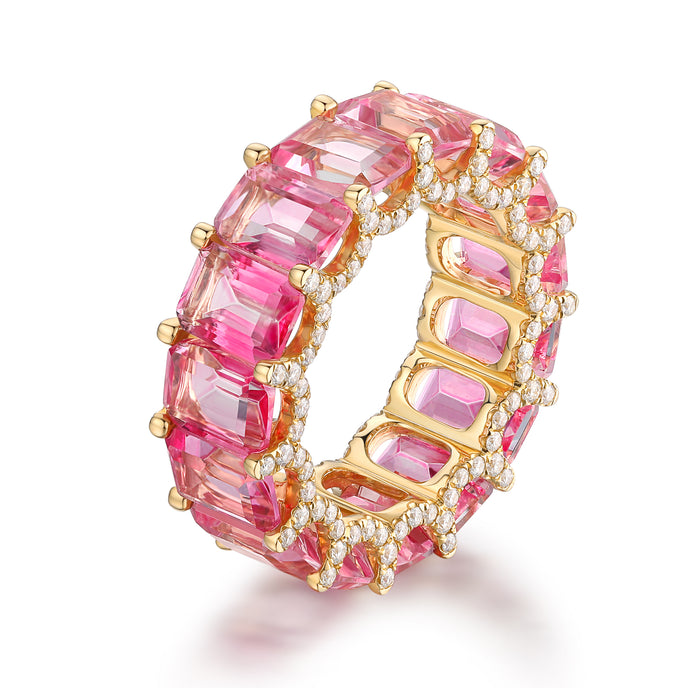 Pink Sapphire Diamond Ring in 14K Yellow Gold