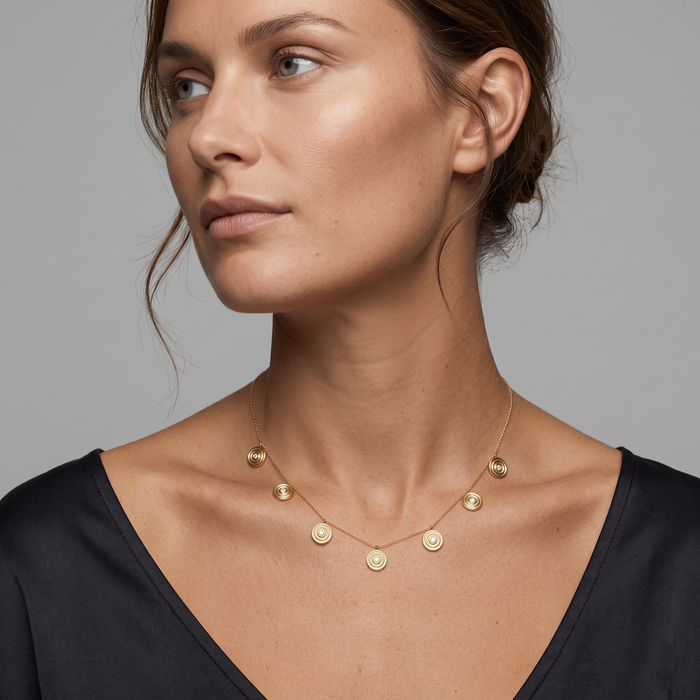 Pearl Radiance Diamond Station Necklace in 14K Yellow Gold