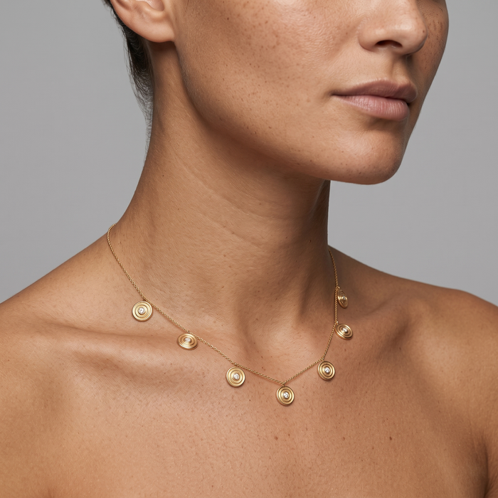 Pearl Radiance Diamond Station Necklace in 14K Yellow Gold