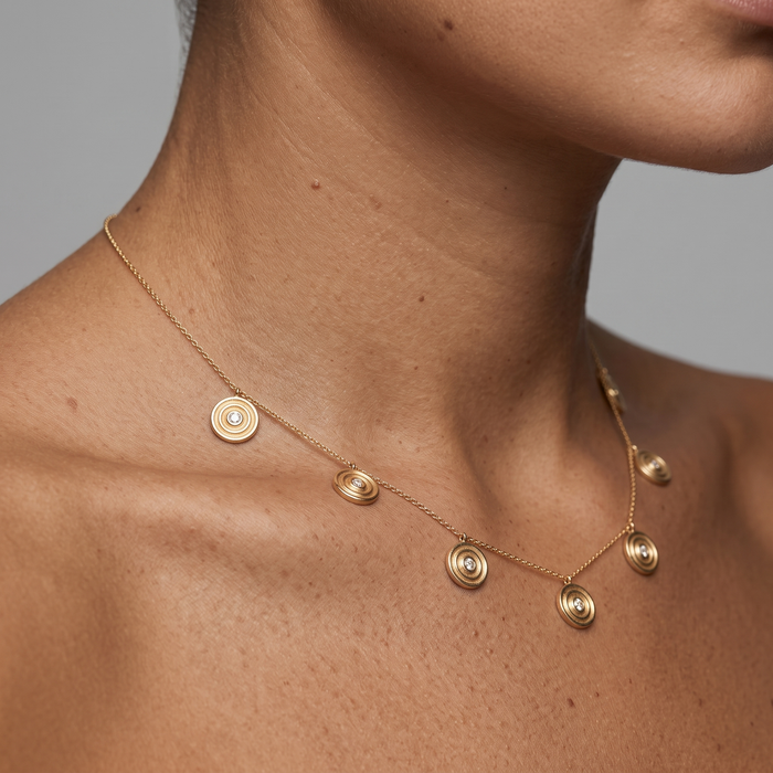 Pearl Radiance Diamond Station Necklace in 14K Yellow Gold