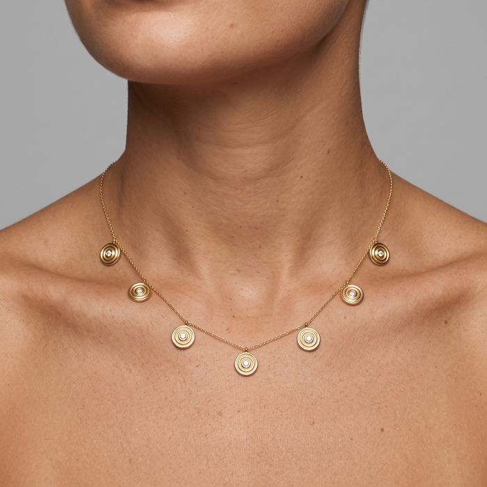 Pearl Radiance Diamond Station Necklace in 14K Yellow Gold
