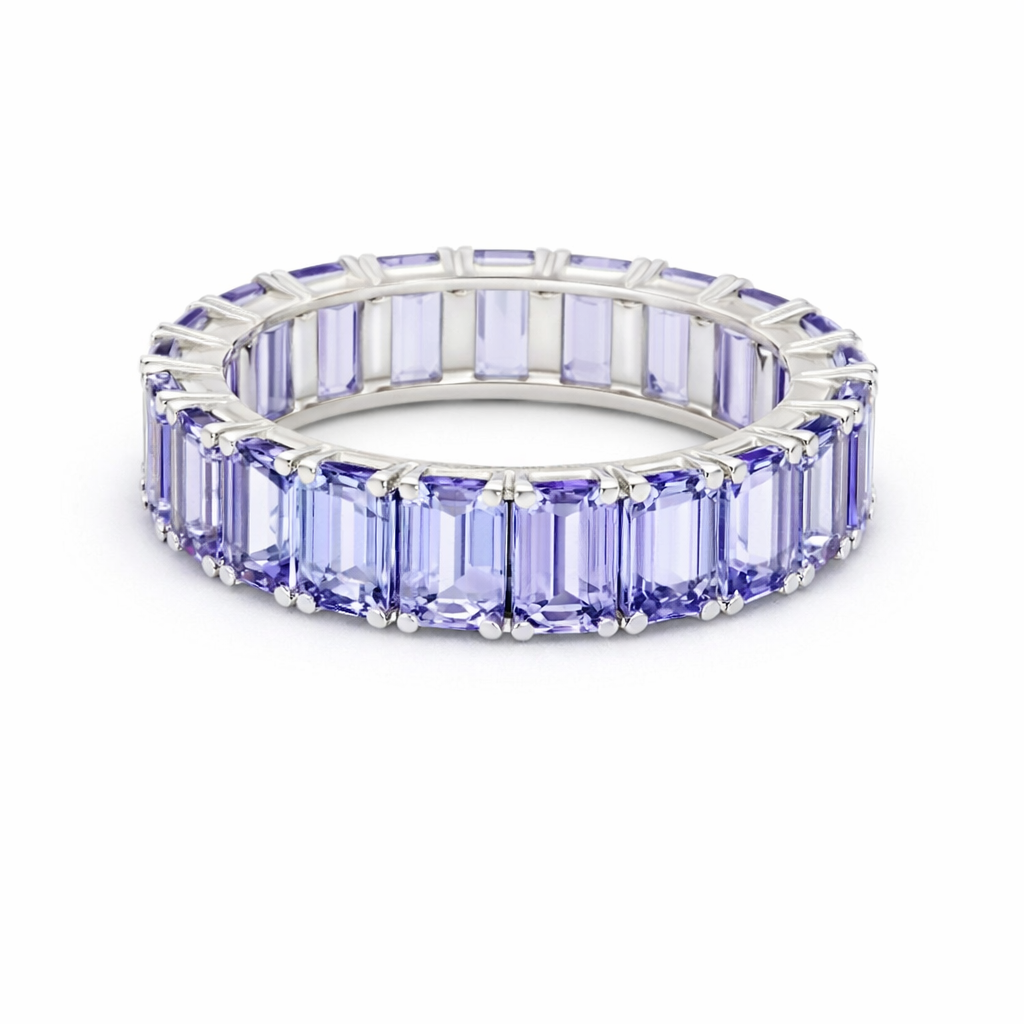 Emerald-Cut Tanzanite 14K White Gold Eternity Band Ring