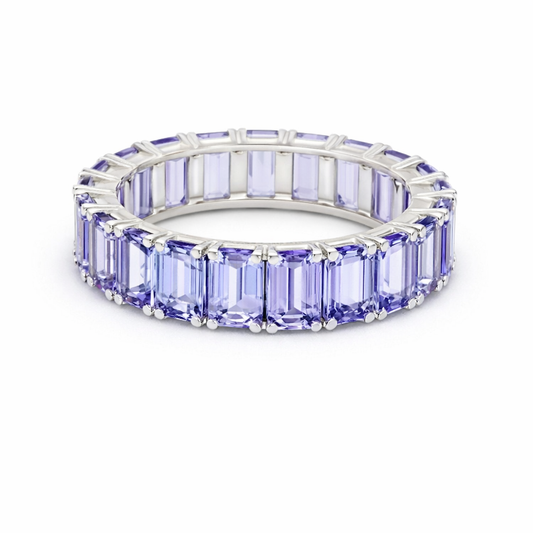 Emerald-Cut Tanzanite 14K White Gold Eternity Band Ring