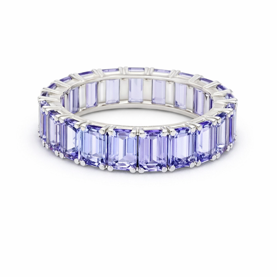 Emerald-Cut Tanzanite 14K White Gold Eternity Band Ring