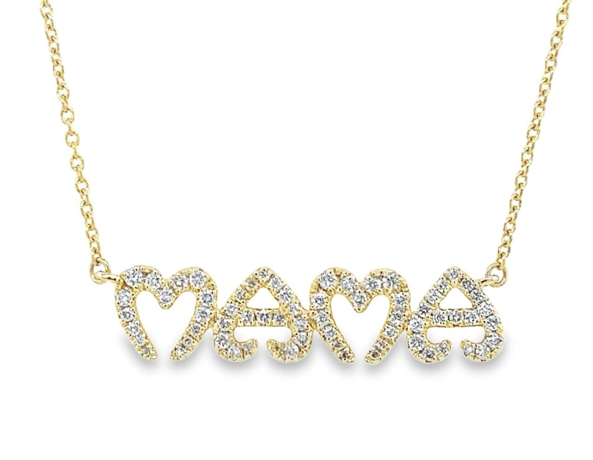 Heart Shaped Letters Mama Necklace in 14K Gold