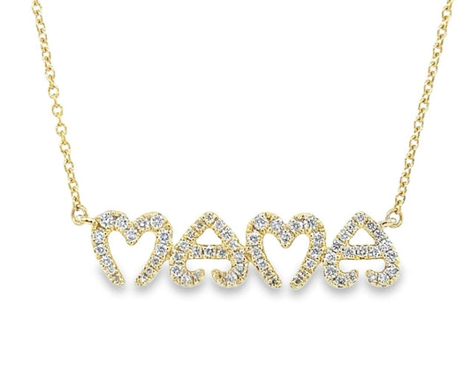 Heart Shaped Letters Mama Necklace in 14K Gold