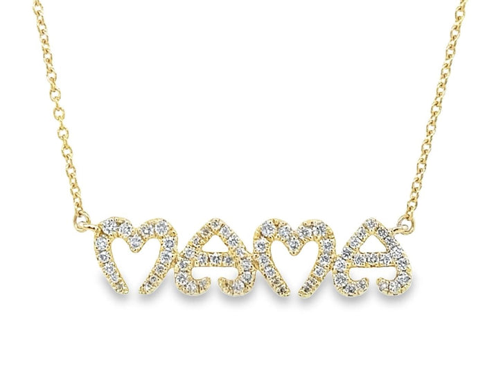Heart Shaped Letters Mama Necklace in 14K Gold
