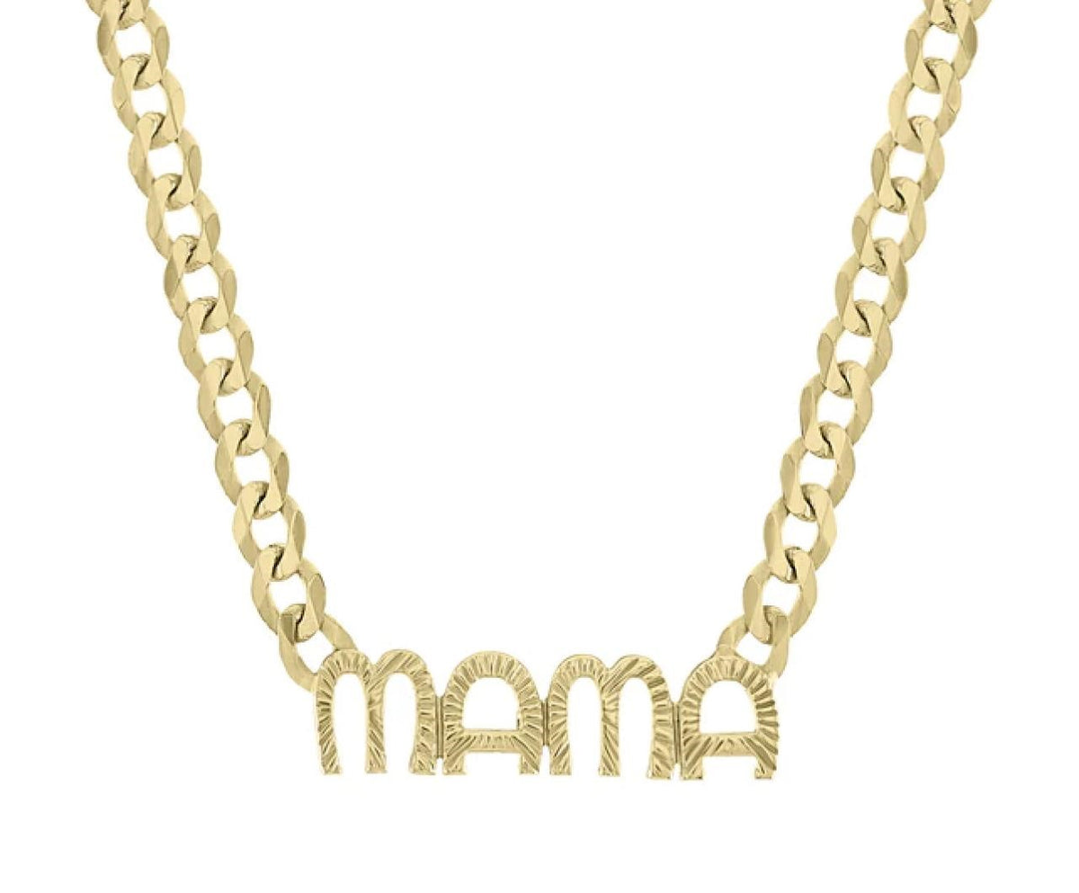 Cuban Chain Letter Mama Necklace in 14K Yellow Gold