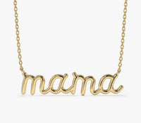 Natural Diamond Letter Mama Necklace in 14K Yellow Gold