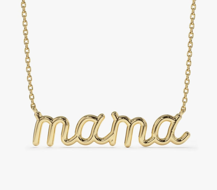 Natural Diamond Letter Mama Necklace in 14K Yellow Gold