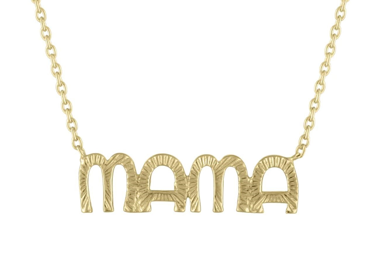 Textured 25Mm Letter Mama Necklace in 14K Yellow Gold