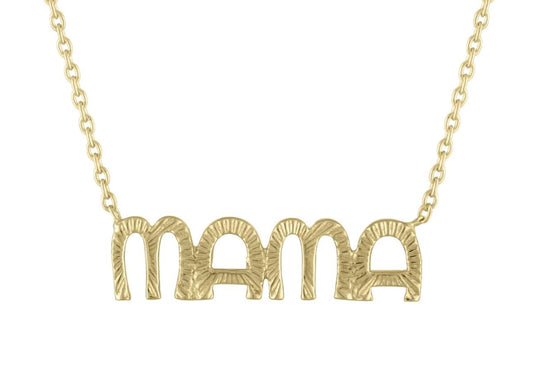 Textured 25Mm Letter Mama Necklace in 14K Yellow Gold
