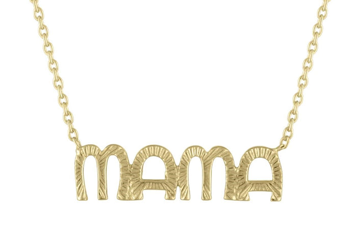 Textured 25Mm Letter Mama Necklace in 14K Yellow Gold