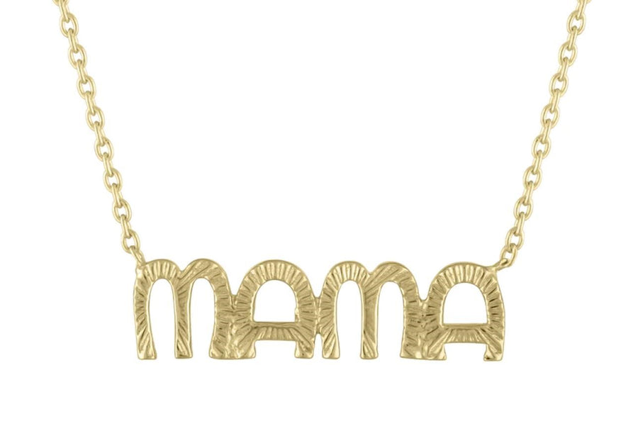 Textured 25Mm Letter Mama Necklace in 14K Yellow Gold