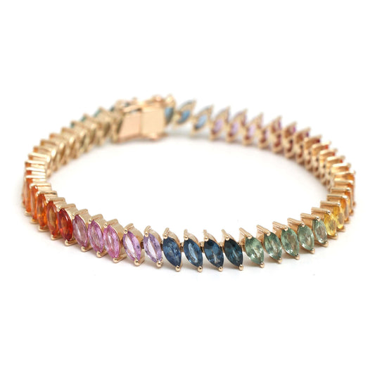 Emerald-Cut Sapphire 14K Gold Tennis Bracelet