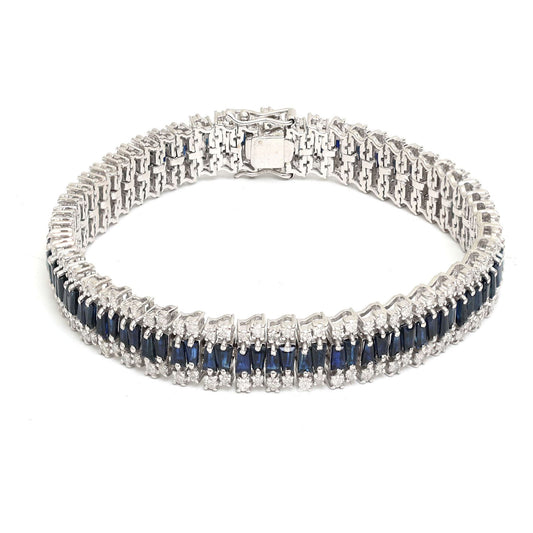 Blue Sapphire & Diamond 14K White Gold Tennis Bracelet
