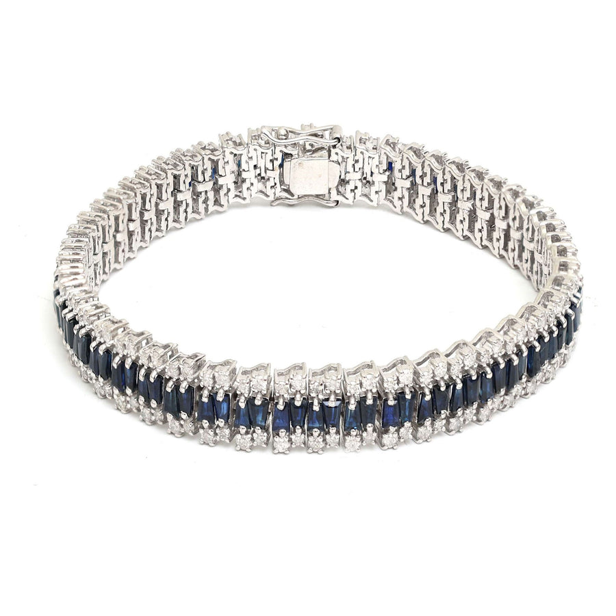 Blue Sapphire & Diamond 14K White Gold Tennis Bracelet