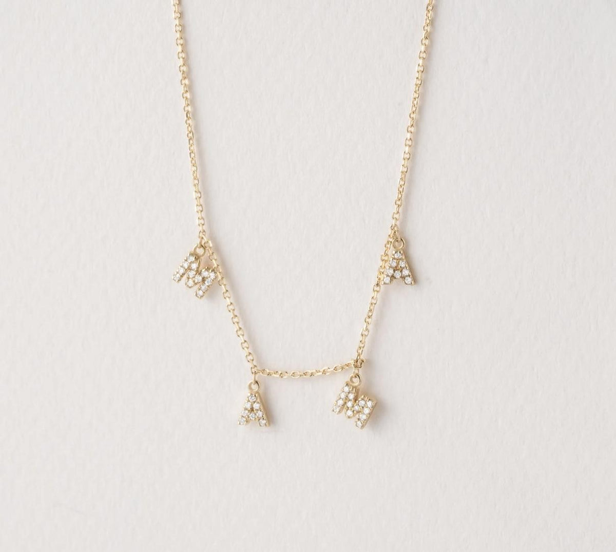 Mama Letter Diamond Necklace in 14K Yellow Gold