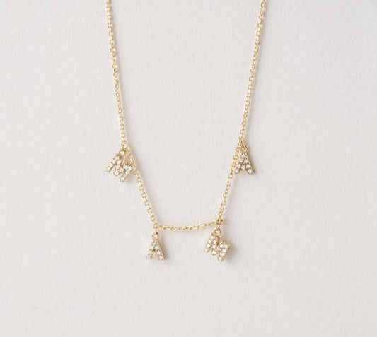 Mama Letter Diamond Necklace in 14K Yellow Gold