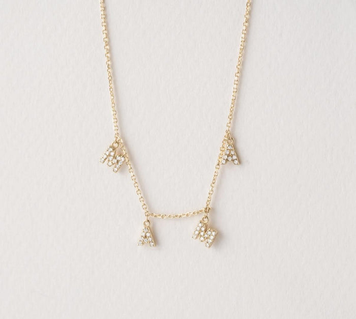 Mama Letter Diamond Necklace in 14K Yellow Gold