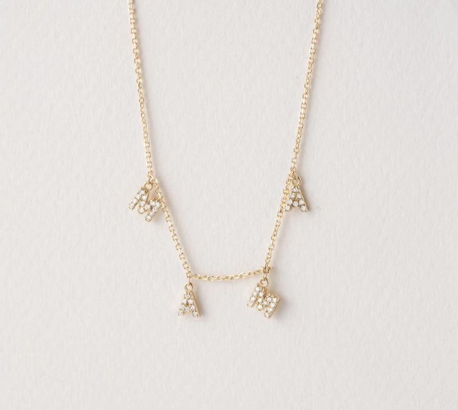 Mama Letter Diamond Necklace in 14K Yellow Gold