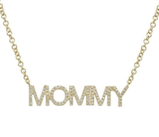 Personalised Mommy Diamond Necklace in 14K Yellow Gold