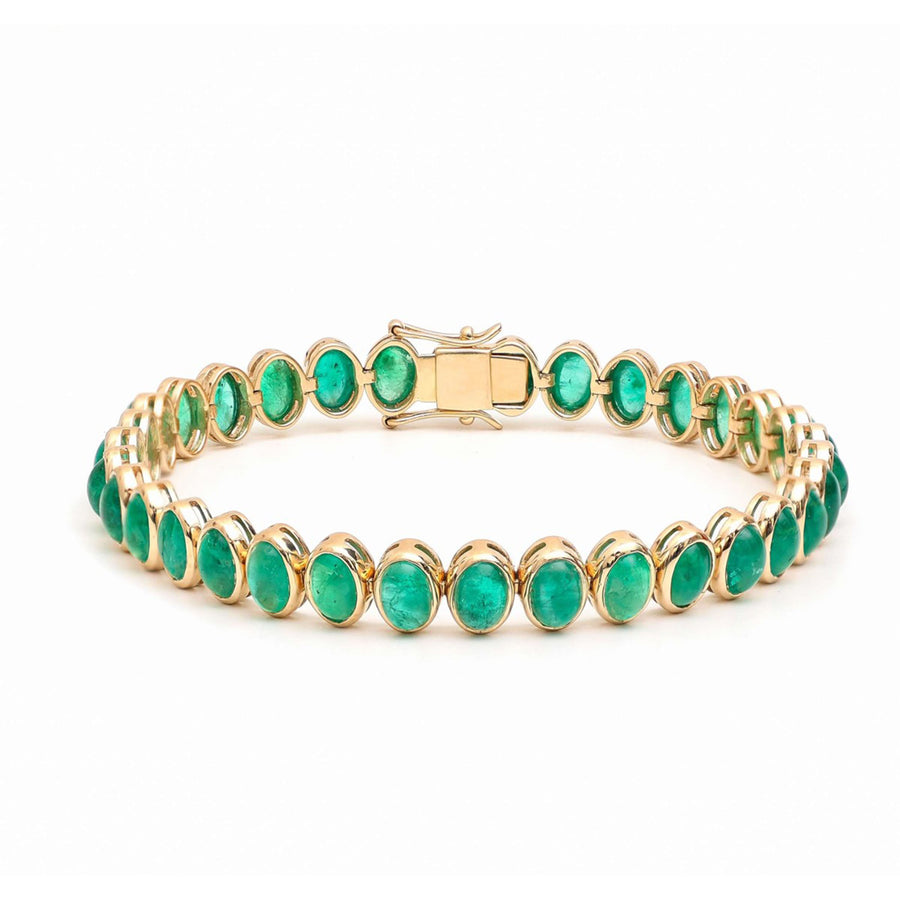 Oval Emerald 14K Yellow Gold Tennis Bracelet
