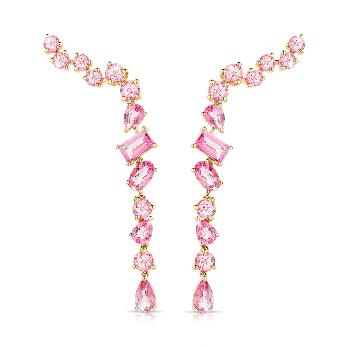 Pink Multishape Topaz Drop Earrings in 14K Rose Gold