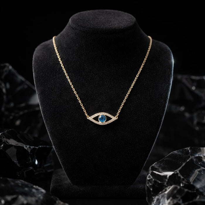 Golden Sapphire Evil Eye Charm Necklace in 14K Gold