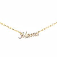 Mama Script Pave Diamond Pendant Necklace in 14K Yellow Gold