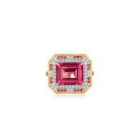 Pink Sapphire Tourmaline Diamond Halo Ring in 14K Yellow Gold