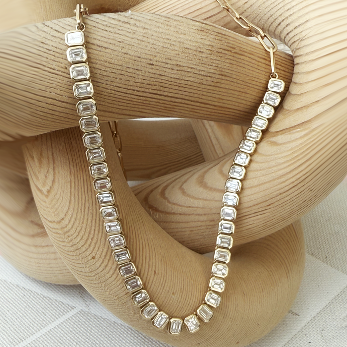 Emerald Cut Diamond Tennis Link Choker in 14K Yellow Gold