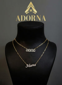 Mama Letter Pendant Diamond Paperclip Necklace in 14K Gold