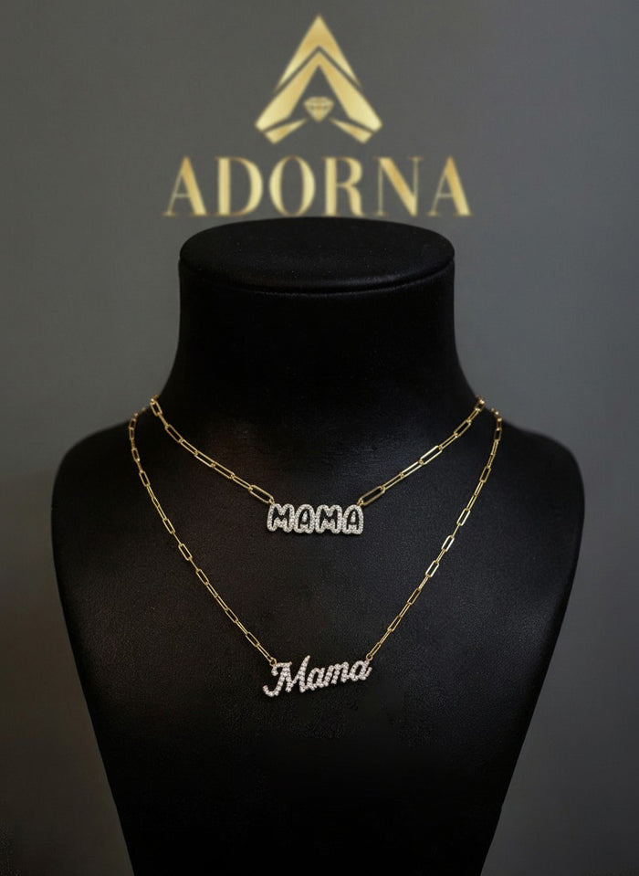 Mama Letter Pendant Diamond Paperclip Necklace in 14K Gold