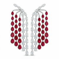 Ruby Red & White 14K White Gold Drop Earrings