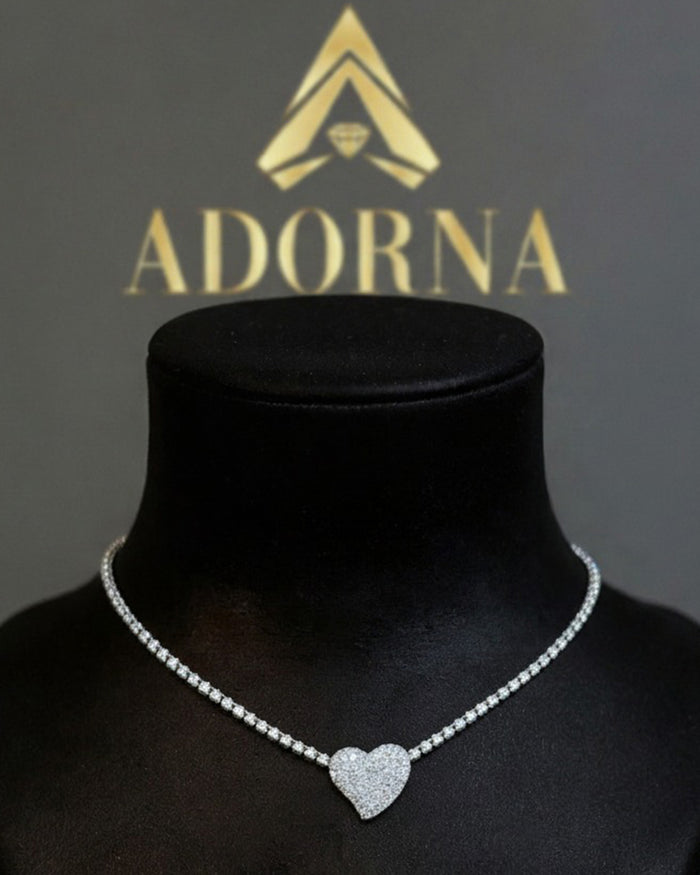 Diamond Heart Pave Necklace in 14K White Gold