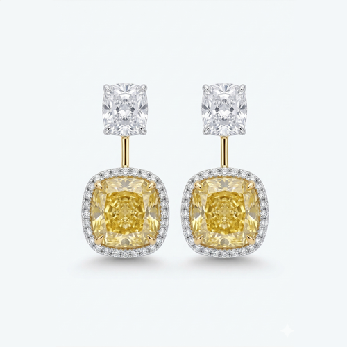 Radiant Yellow Diamond 14K White Gold Halo Earrings