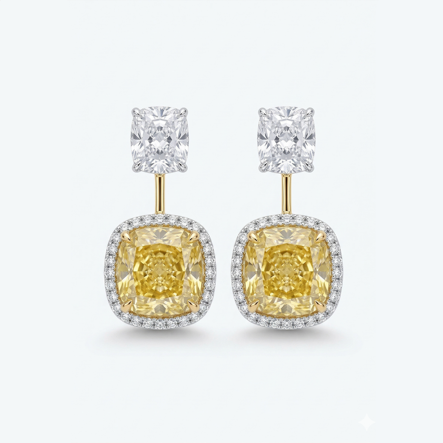 Radiant Yellow Diamond 14K White Gold Halo Earrings