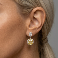 Radiant Yellow Diamond 14K White Gold Halo Earrings