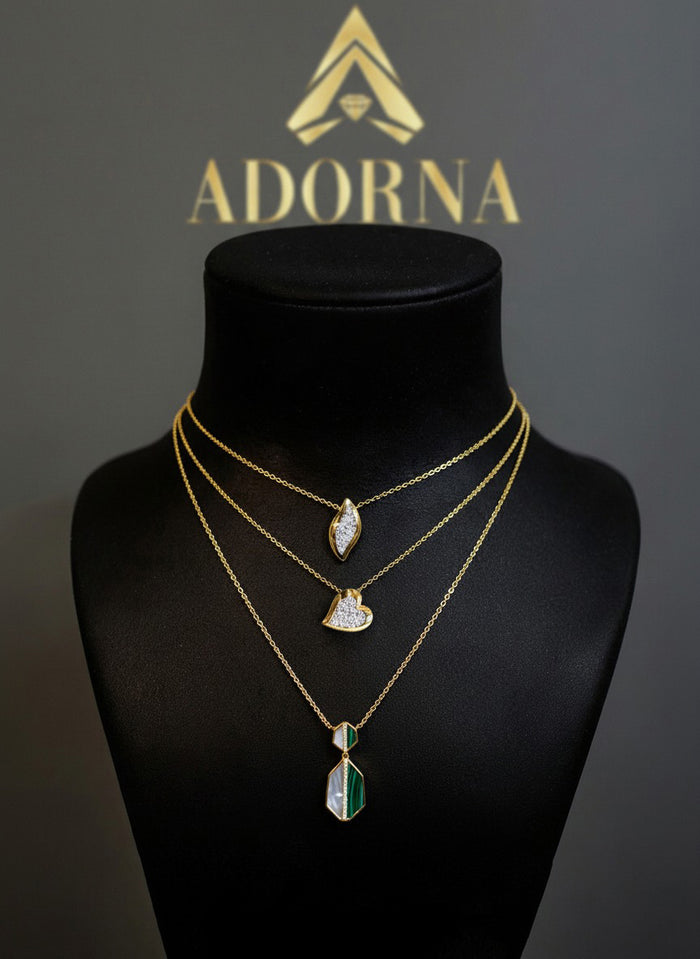 Malachite & Mother Pearl Pendant Necklace in 14K Yellow Gold