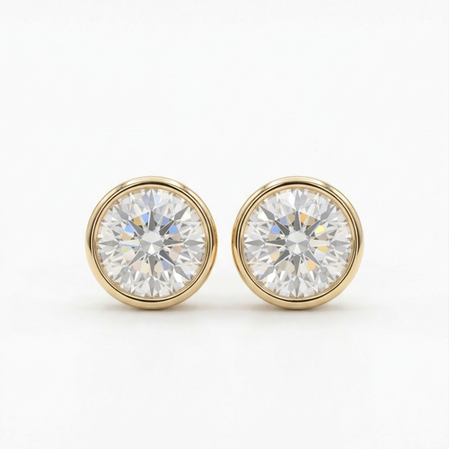 Round Diamond 14K (18K Custom) Yellow Gold Stud Earrings