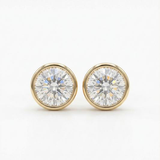 Round Diamond 14K Yellow Gold Stud Earrings