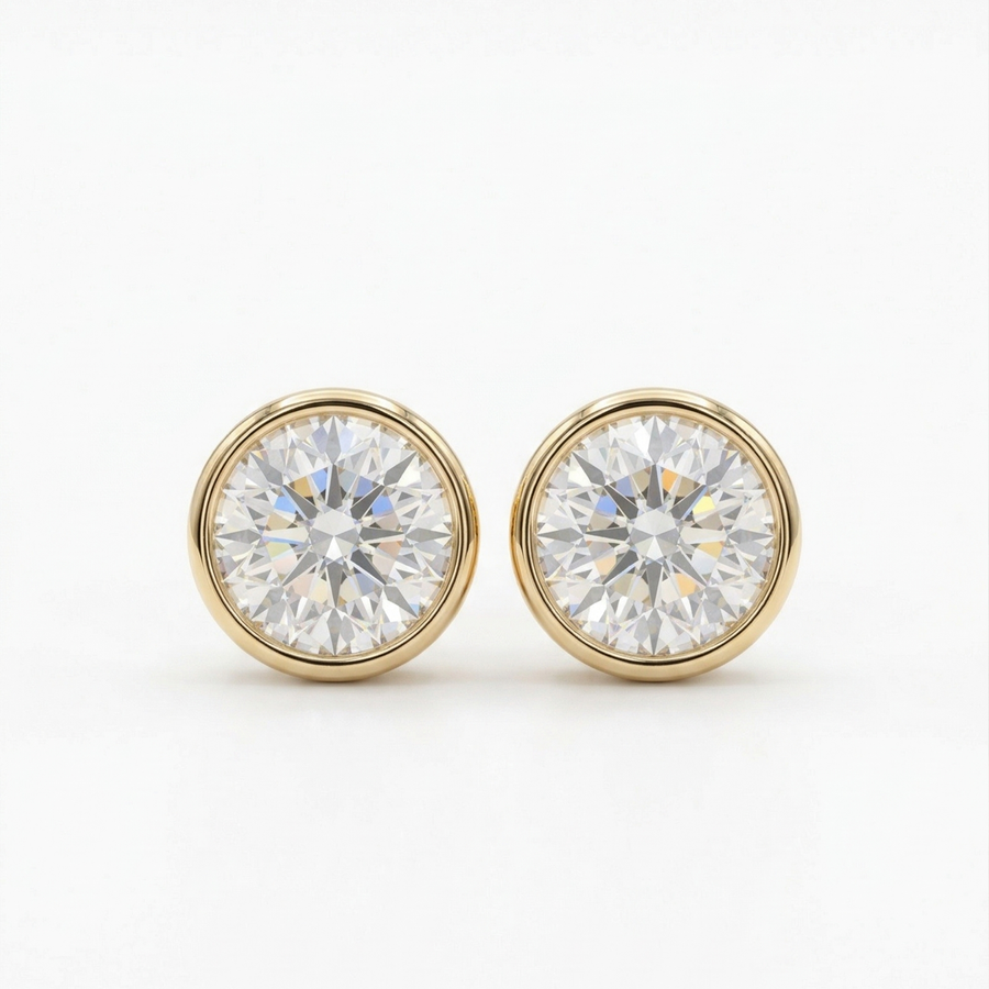 Round Diamond 14K Yellow Gold Stud Earrings